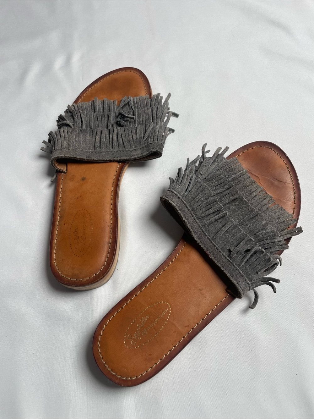 Seychelles Gray Fringe Slide Sandals